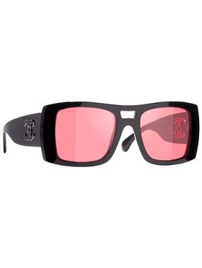Chanel Black Sunglasses with Pink Lenses